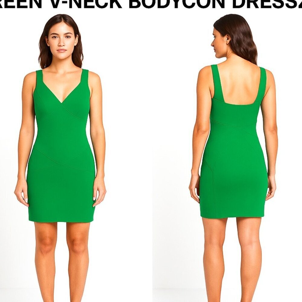 Diane Von Furstenberg Green V-Neck Bodycon Mini Dress Size 6